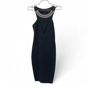 ZARA BLACK SLEEVELESS MIDI DRESS WTH RHINESTONE EMBELLISHED COLLAR SIZE SMALL